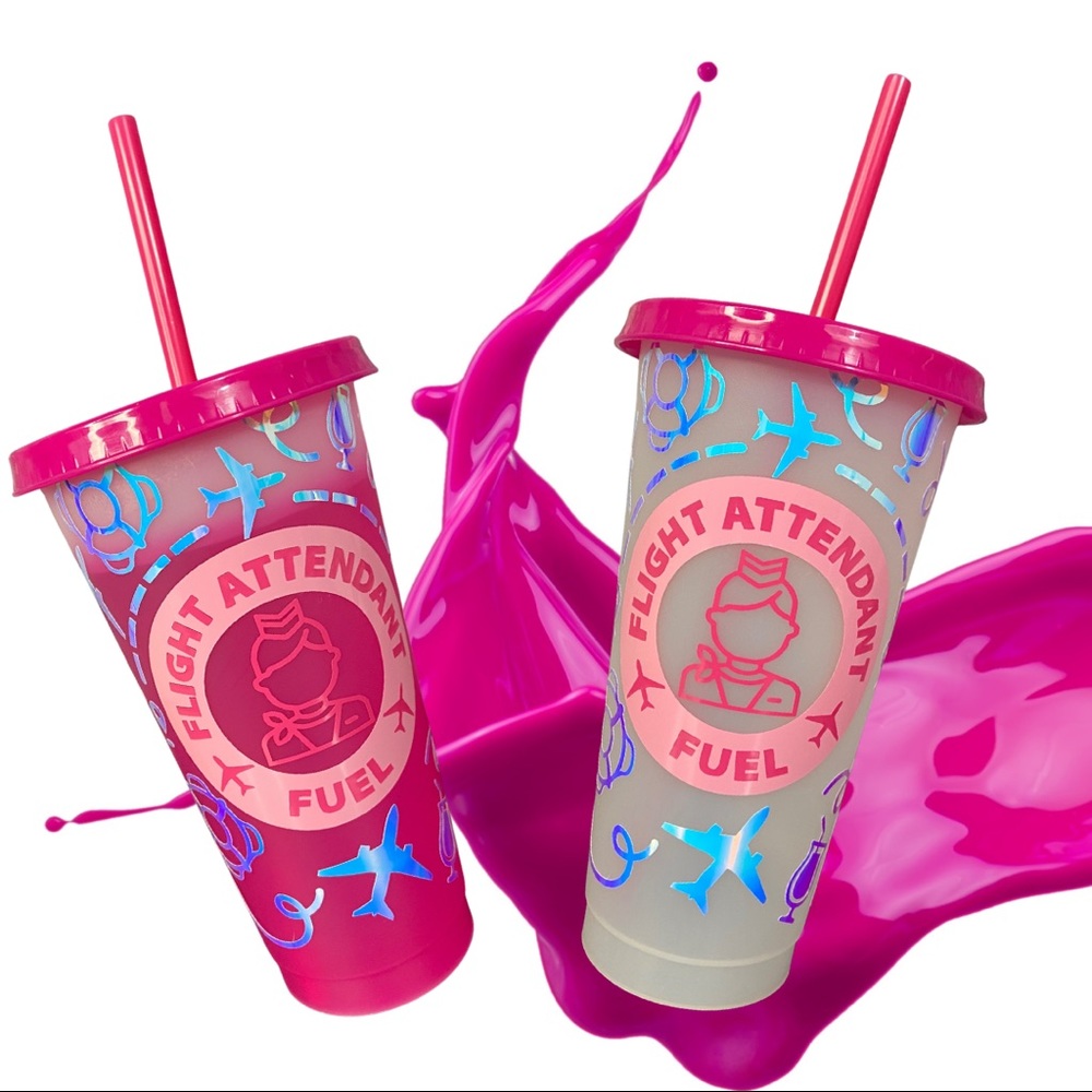 Color changing 24 oz cold beverage tumbler handcrafted Flight Attendant Fuel